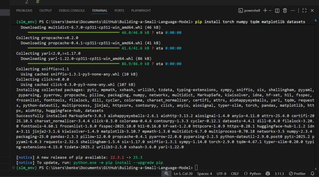 Installing the necessary Python libraries for building the SLM