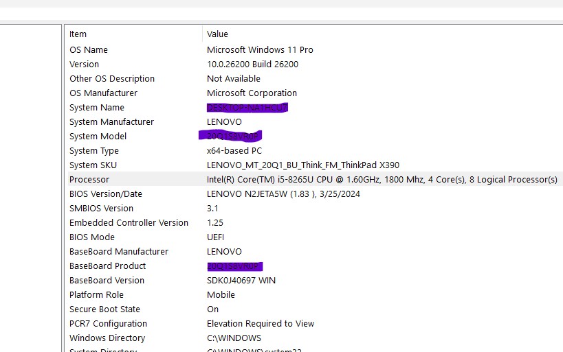 System Configuration Laptop