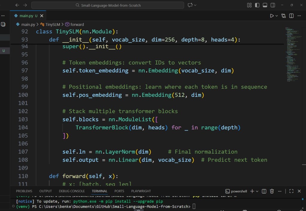 TinySLM in Visual Code Studio