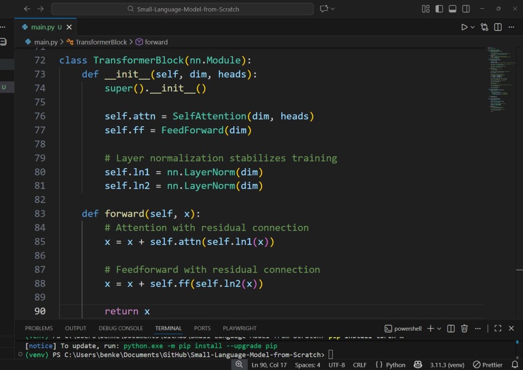 TransformerBlock in Visual Code Studio